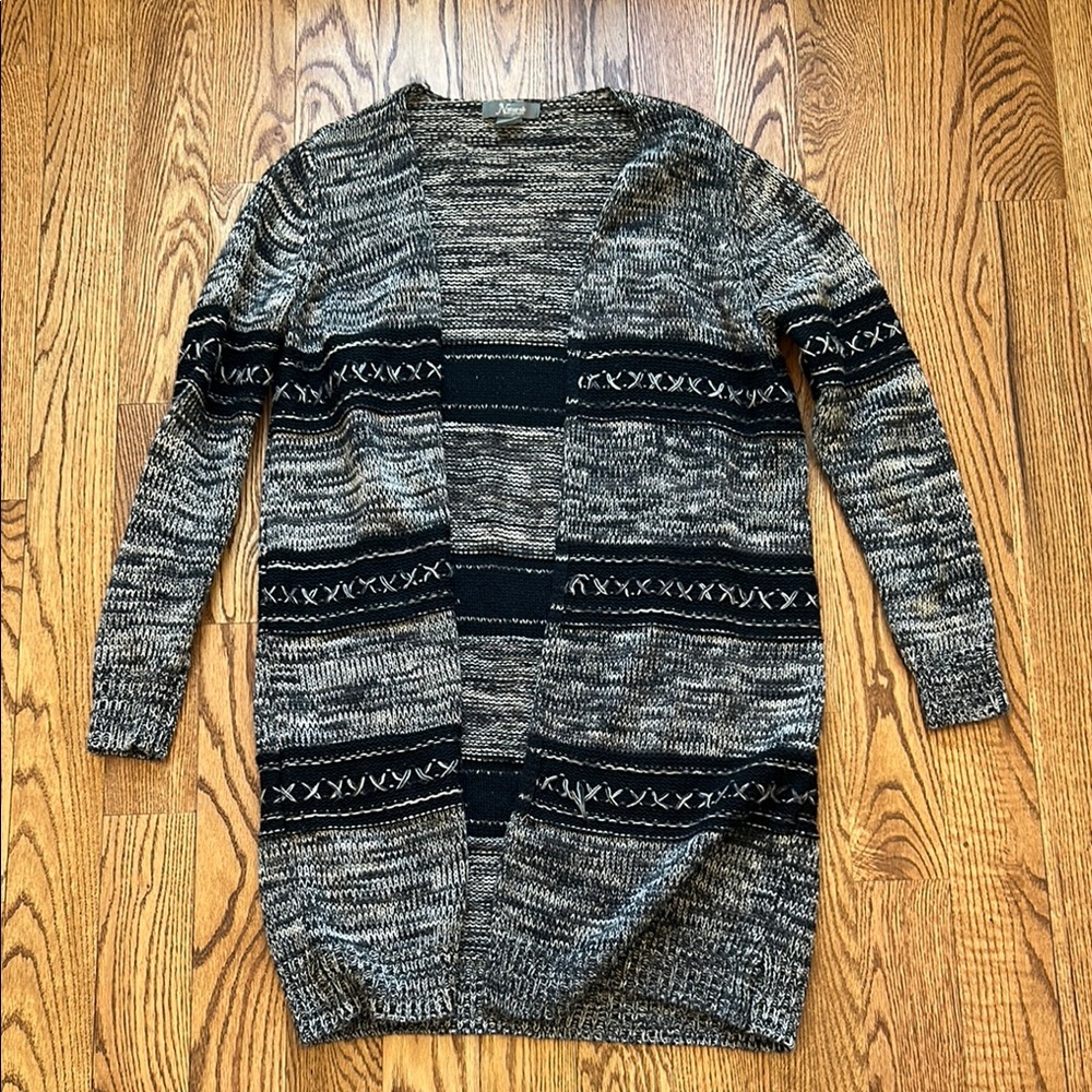 Women's Black and Gray Open-Front Sweater